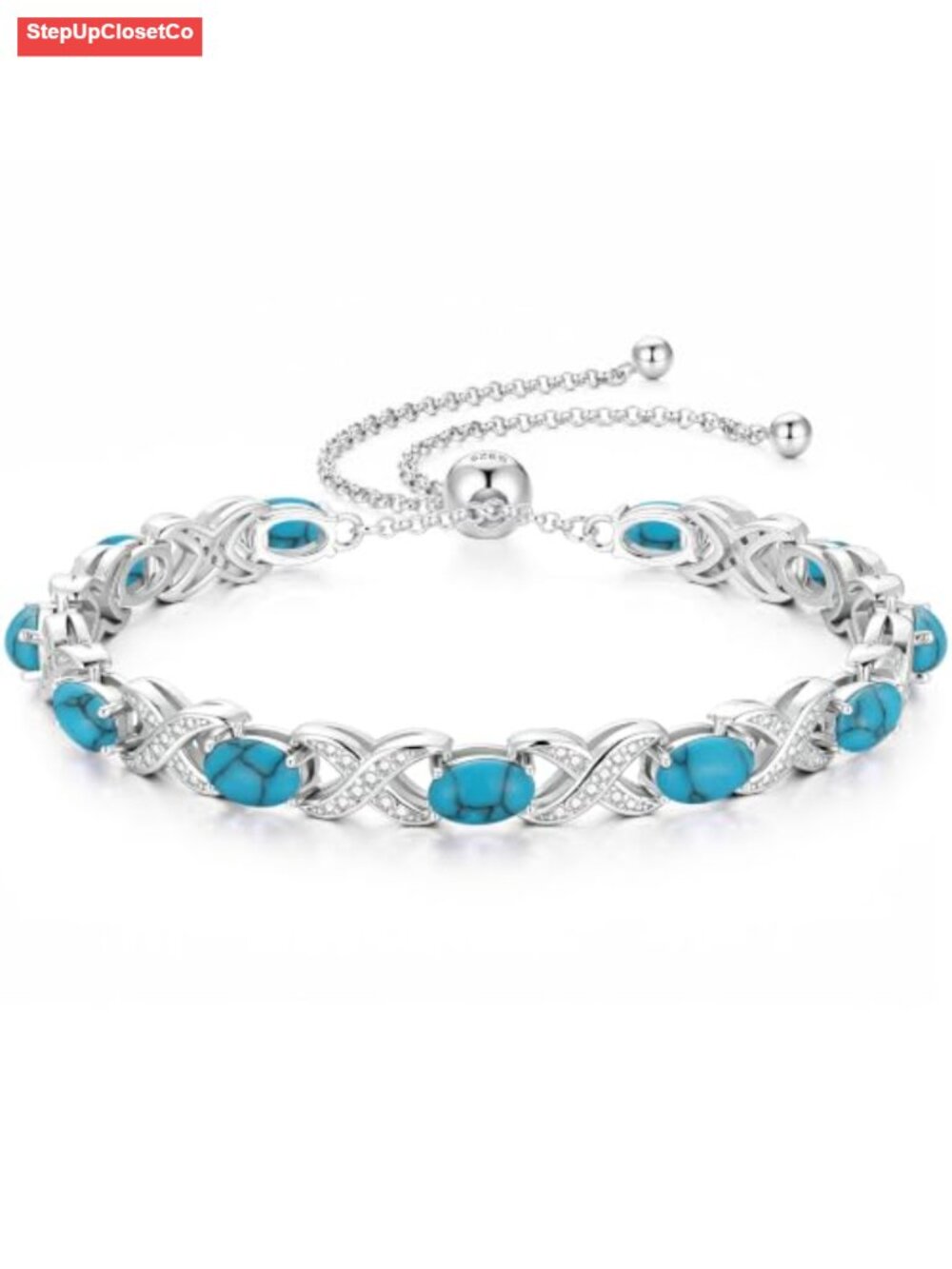 Simulated Turquoise Tennis Bracelet Sterling Silver Adjustable Anniversary Gift